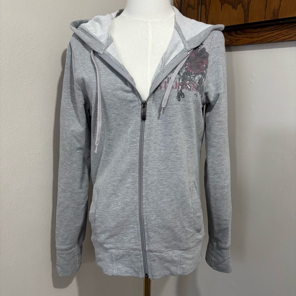 Y2K Grey Graphic Athletic Sporty Zip Up Hooded Lightweight Jacket Size Small - Picture 12 of 12